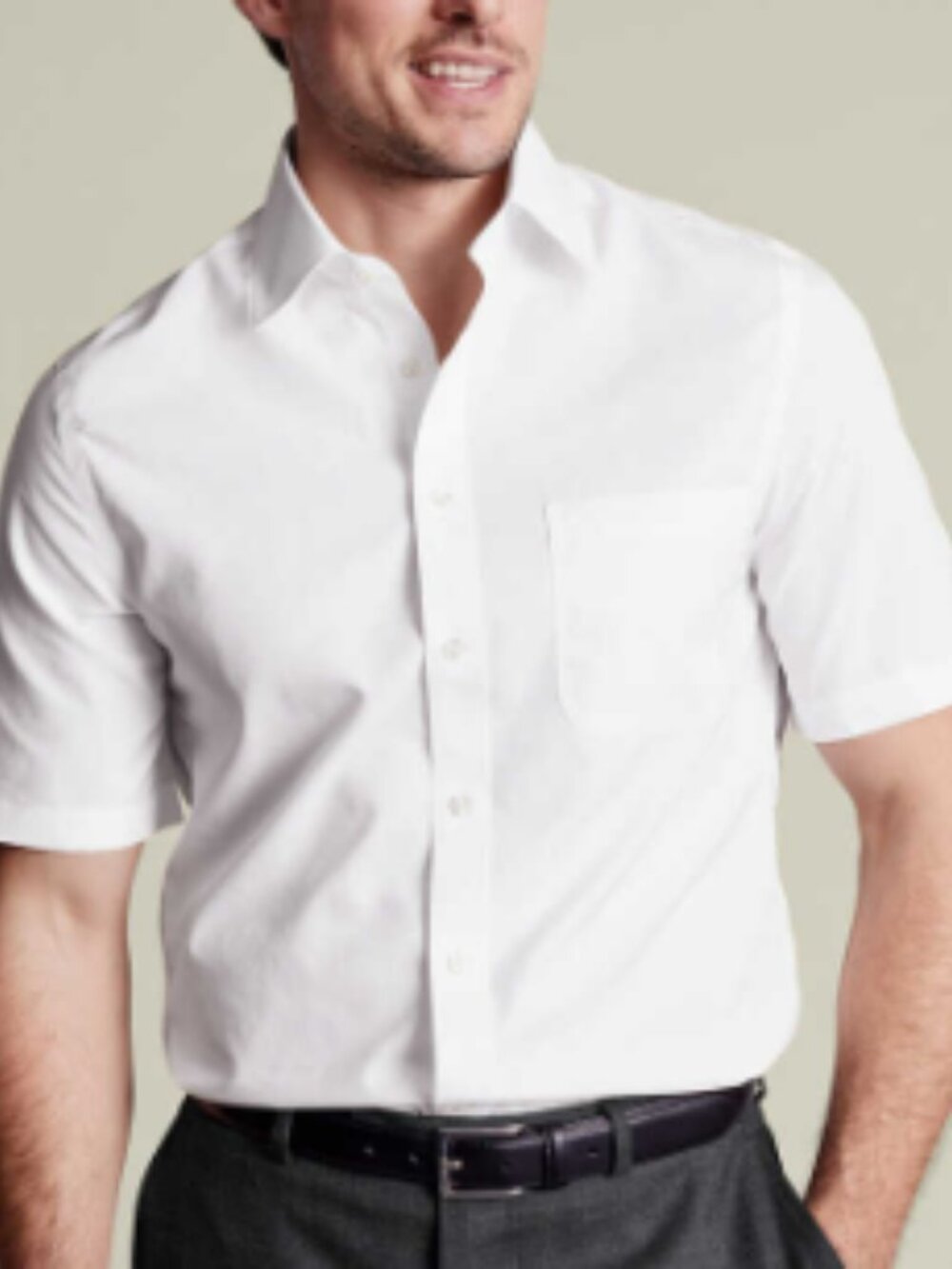 Charles Tyrwhitt Classic Fit White Short Sleeve Shirt,17-1/2/34, (50"chest)